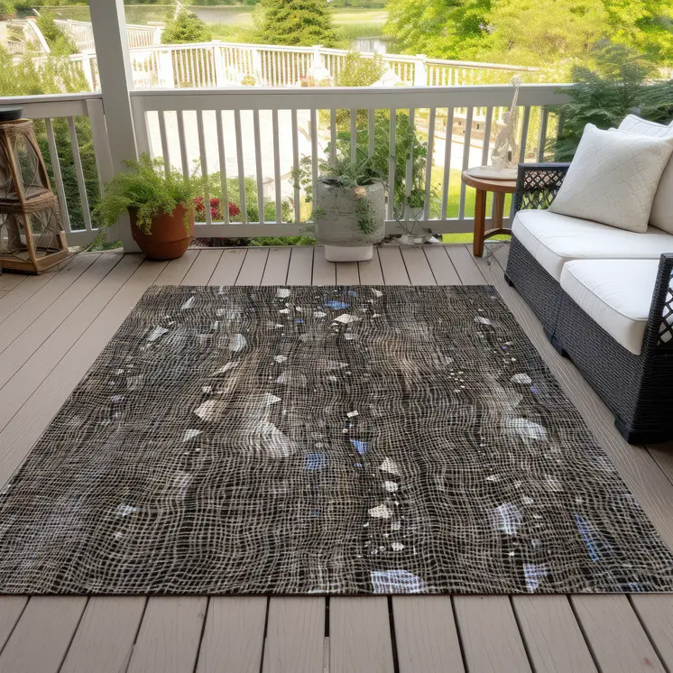 10' X 14' Chocolate And Beige Abstract Washable Indoor Outdoor Area Rug