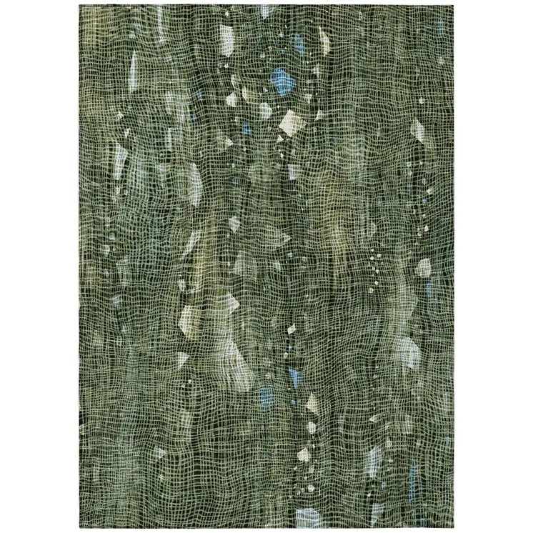 5' X 8' Fern Green And Beige Abstract Washable Indoor Outdoor Area Rug