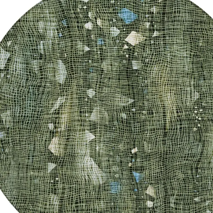8' Fern Green And Beige Round Abstract Washable Indoor Outdoor Area Rug