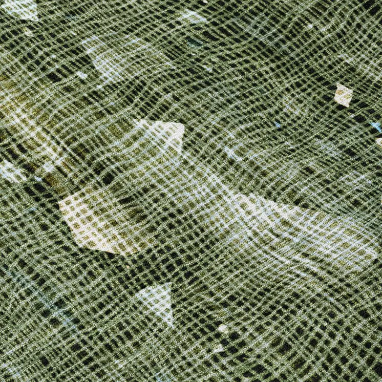 8' Fern Green And Beige Round Abstract Washable Indoor Outdoor Area Rug