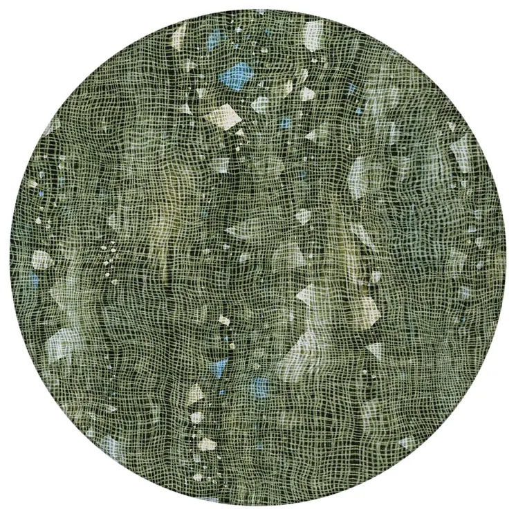 8' Fern Green And Beige Round Abstract Washable Indoor Outdoor Area Rug