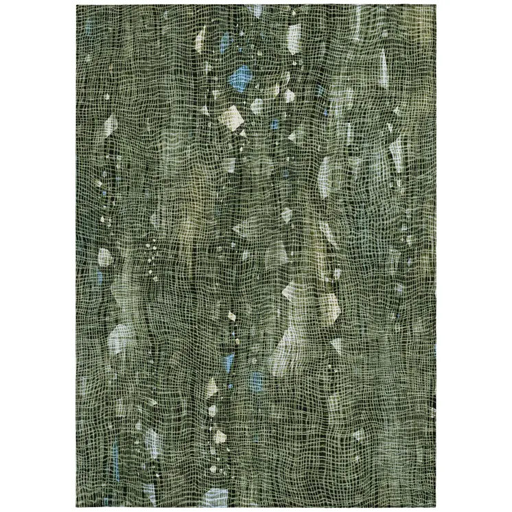 8' X 10' Fern Green And Beige Abstract Washable Indoor Outdoor Area Rug