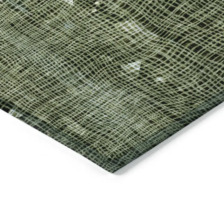 10' X 14' Fern Green And Beige Abstract Washable Indoor Outdoor Area Rug
