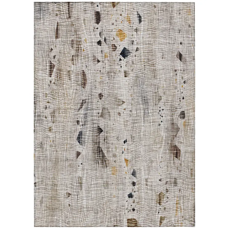 3' X 5' Linen And Gold Abstract Washable Indoor Outdoor Area Rug