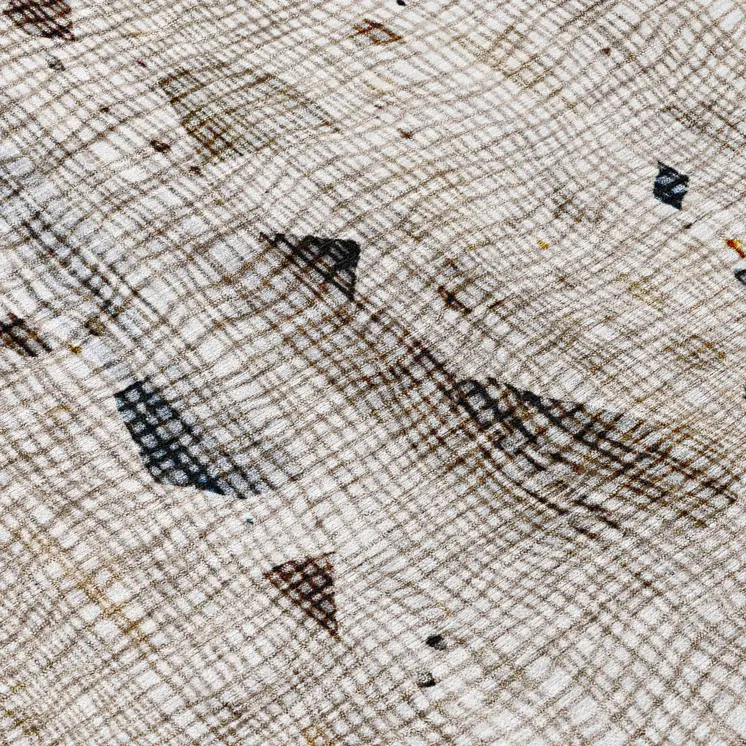 8' Linen And Gold Round Abstract Washable Indoor Outdoor Area Rug