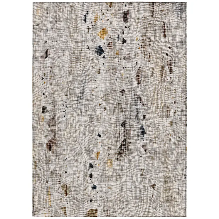 8' X 10' Linen And Gold Abstract Washable Indoor Outdoor Area Rug