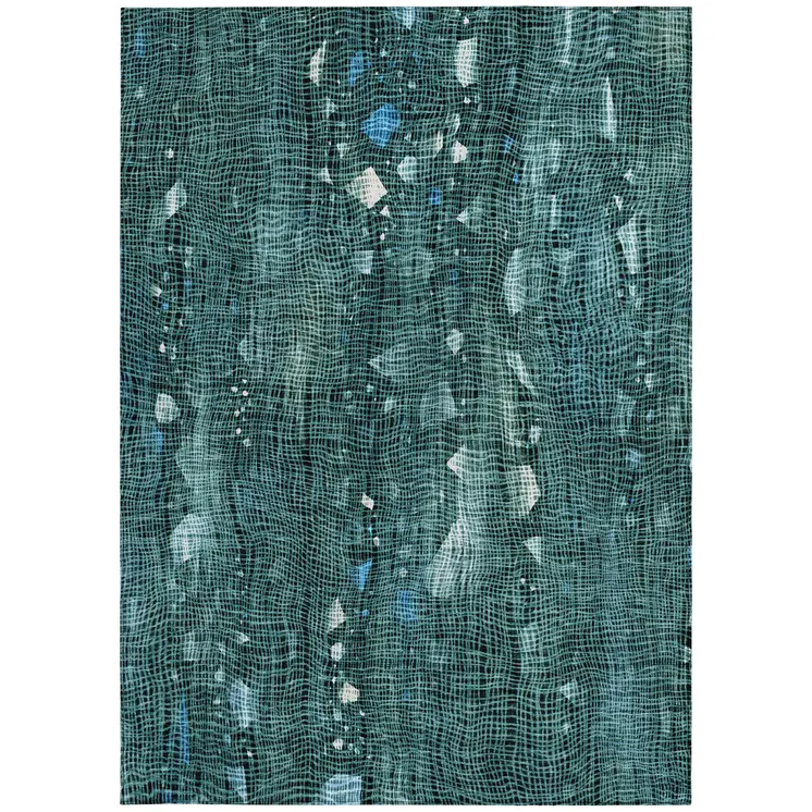 3' X 5' Teal Blue And Ivory Abstract Washable Indoor Outdoor Area Rug