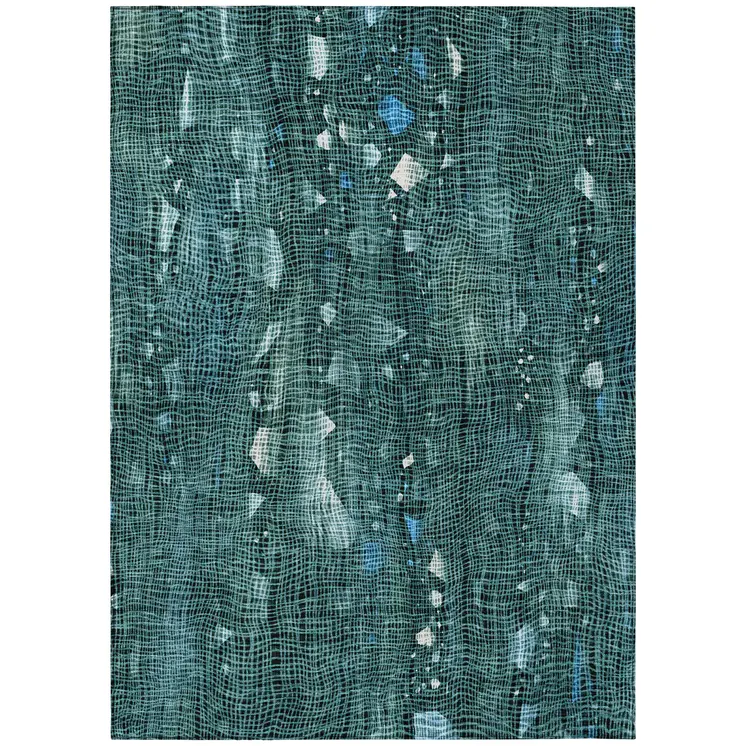 5' X 8' Teal Blue And Ivory Abstract Washable Indoor Outdoor Area Rug