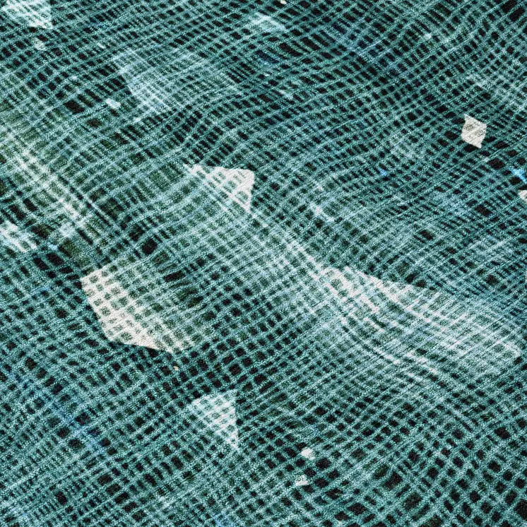 8' Teal Blue And Ivory Round Abstract Washable Indoor Outdoor Area Rug