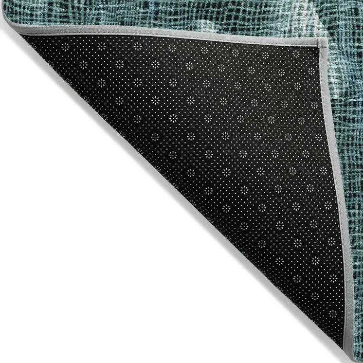 9' X 12' Teal Blue And Ivory Abstract Washable Indoor Outdoor Area Rug