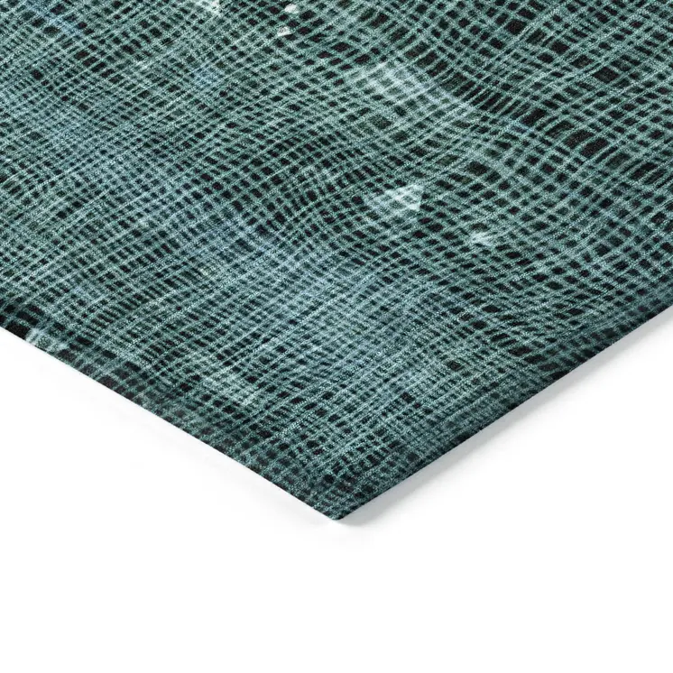 9' X 12' Teal Blue And Ivory Abstract Washable Indoor Outdoor Area Rug