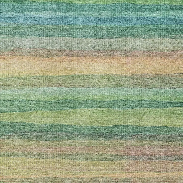 3' X 5' Artichoke Green Peach And Teal Blue Striped Washable Indoor Outdoor Area Rug