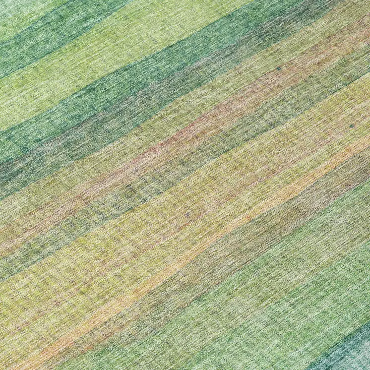 8' Artichoke Green Peach And Teal Blue Round Striped Washable Indoor Outdoor Area Rug