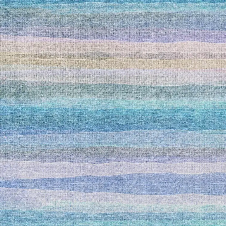 3' X 5' Aqua Lavender And Peach Striped Washable Indoor Outdoor Area Rug