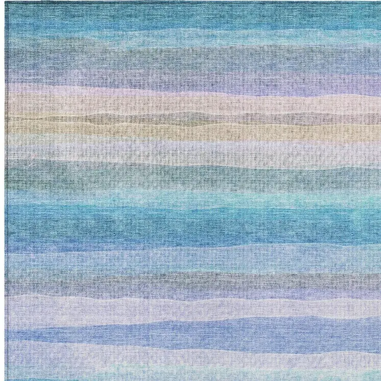 3' X 5' Aqua Lavender And Peach Striped Washable Indoor Outdoor Area Rug