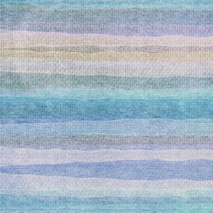 3' X 5' Aqua Lavender And Peach Striped Washable Indoor Outdoor Area Rug
