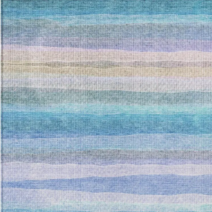 5' X 8' Aqua Lavender And Peach Striped Washable Indoor Outdoor Area Rug