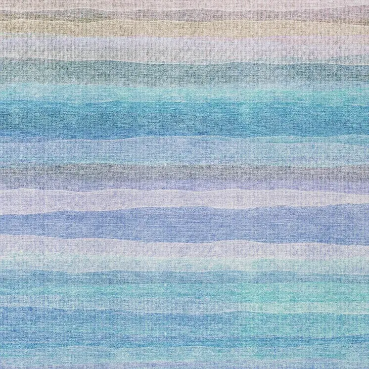 5' X 8' Aqua Lavender And Peach Striped Washable Indoor Outdoor Area Rug
