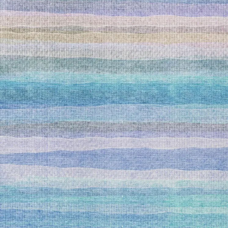 5' X 8' Aqua Lavender And Peach Striped Washable Indoor Outdoor Area Rug