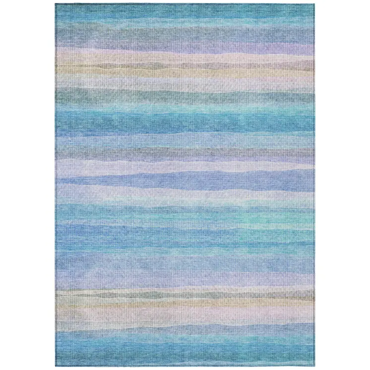 5' X 8' Aqua Lavender And Peach Striped Washable Indoor Outdoor Area Rug