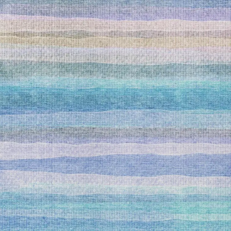 5' X 8' Aqua Lavender And Peach Striped Washable Indoor Outdoor Area Rug