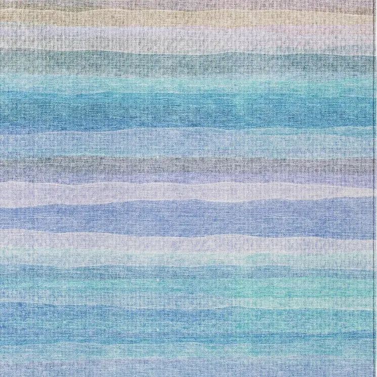 8' X 10' Aqua Lavender And Peach Striped Washable Indoor Outdoor Area Rug