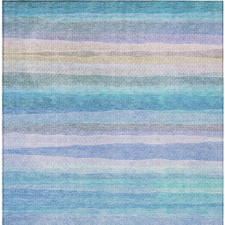 10' X 14' Aqua Lavender And Peach Striped Washable Indoor Outdoor Area Rug