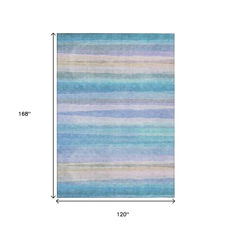 10' X 14' Aqua Lavender And Peach Striped Washable Indoor Outdoor Area Rug
