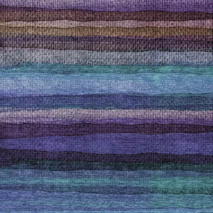 3' X 5' Blue Purple And Taupe Striped Washable Indoor Outdoor Area Rug
