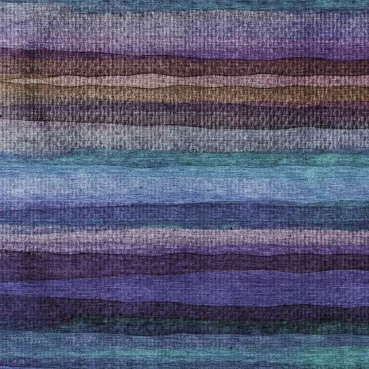 3' X 5' Blue Purple And Taupe Striped Washable Indoor Outdoor Area Rug