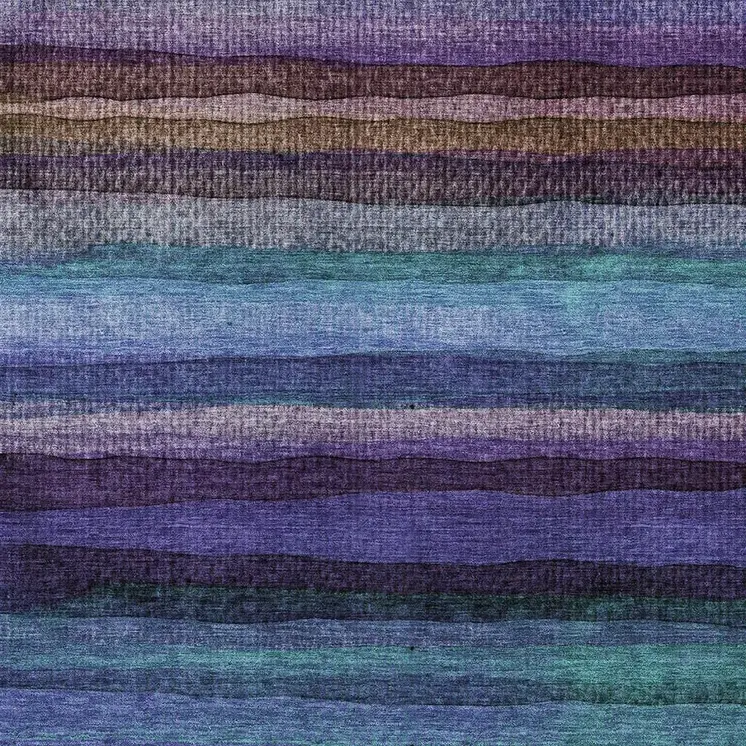 3' X 5' Blue Purple And Taupe Striped Washable Indoor Outdoor Area Rug