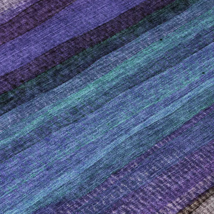 8' Blue Purple And Taupe Round Striped Washable Indoor Outdoor Area Rug
