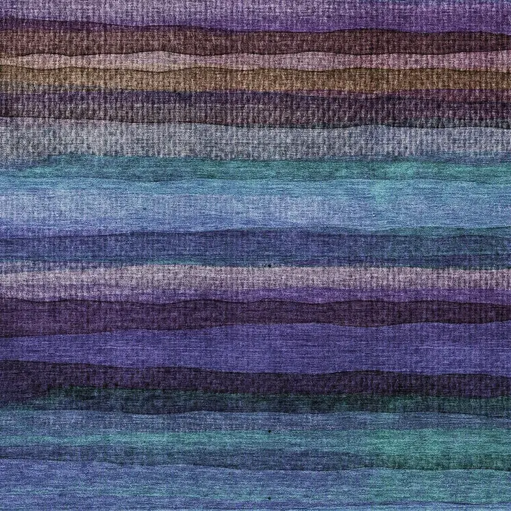 8' X 10' Blue Purple And Taupe Striped Washable Indoor Outdoor Area Rug