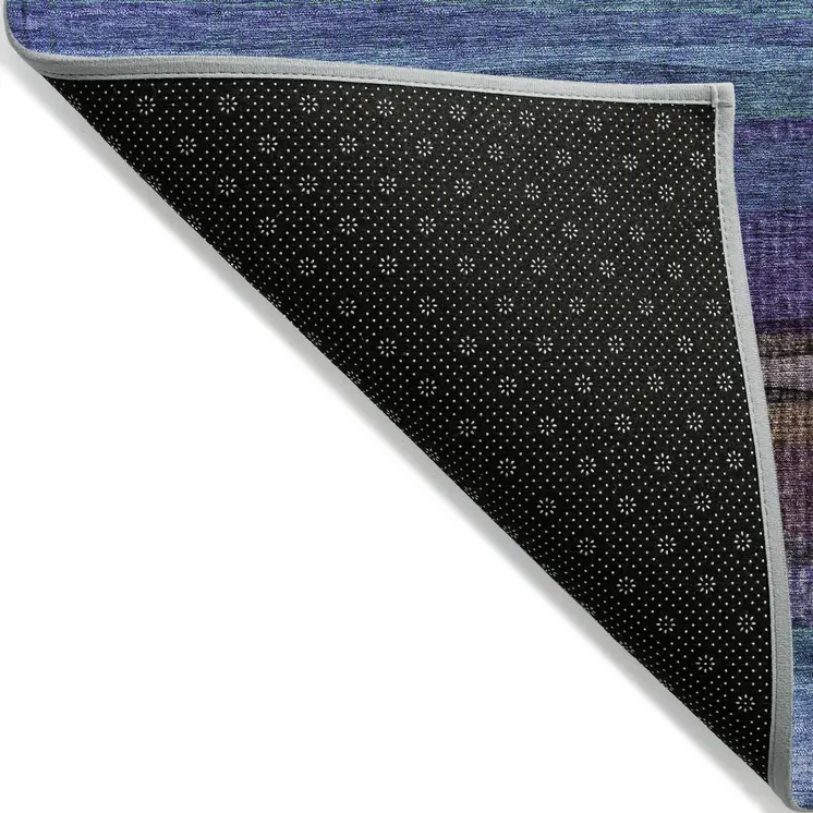 8' X 10' Blue Purple And Taupe Striped Washable Indoor Outdoor Area Rug