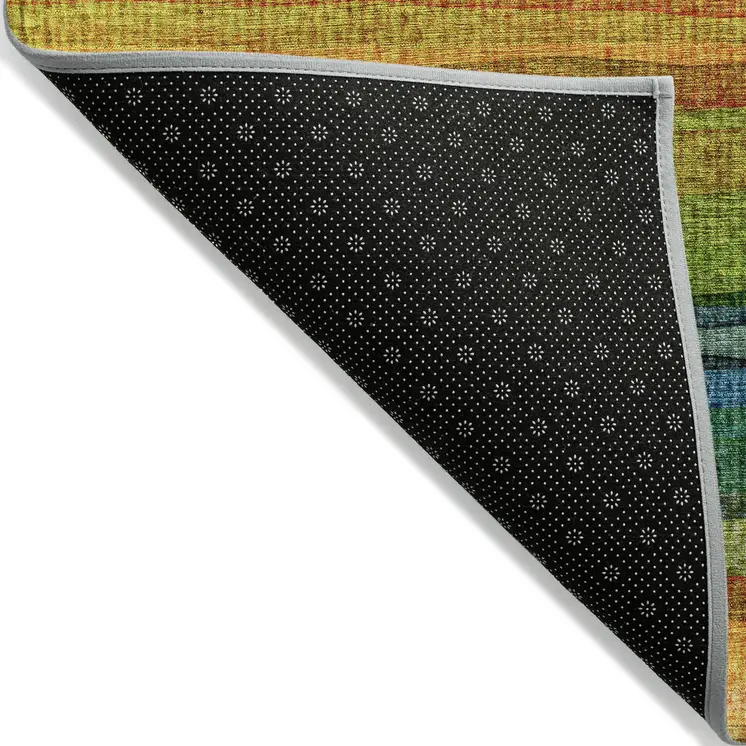 5' X 8' Green Teal Blue And Copper Striped Washable Indoor Outdoor Area Rug