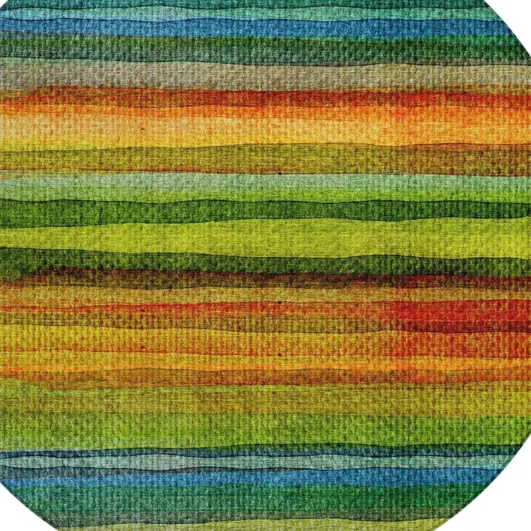8' Green Teal Blue And Copper Round Striped Washable Indoor Outdoor Area Rug