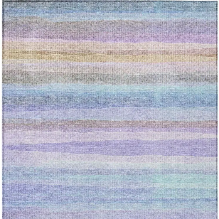3' X 5' Lavender Sky Blue And Beige Striped Washable Indoor Outdoor Area Rug