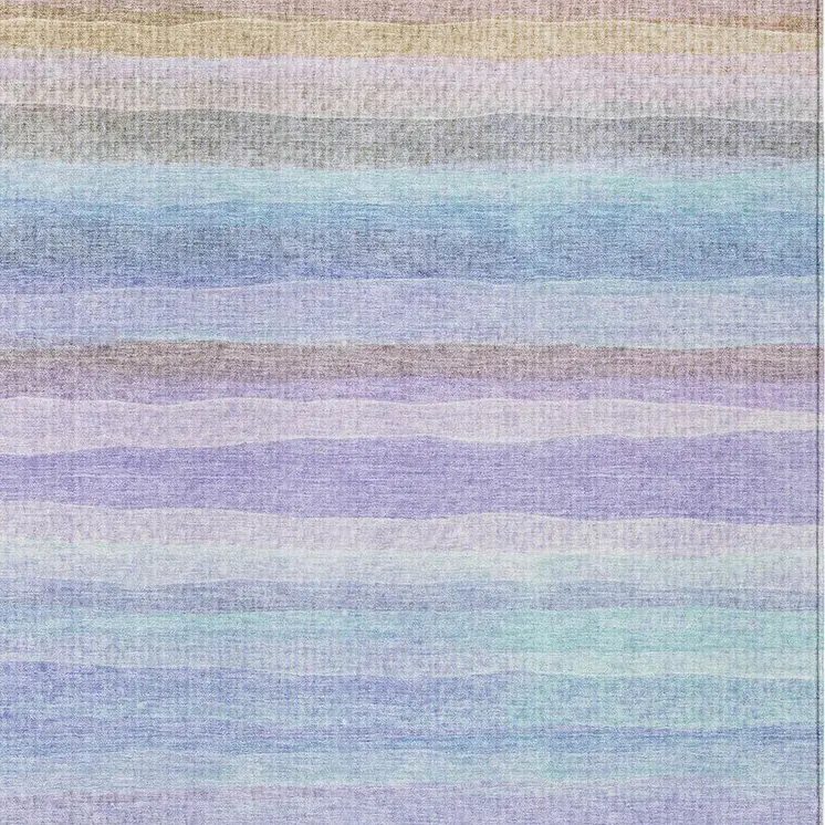 3' X 5' Lavender Sky Blue And Beige Striped Washable Indoor Outdoor Area Rug