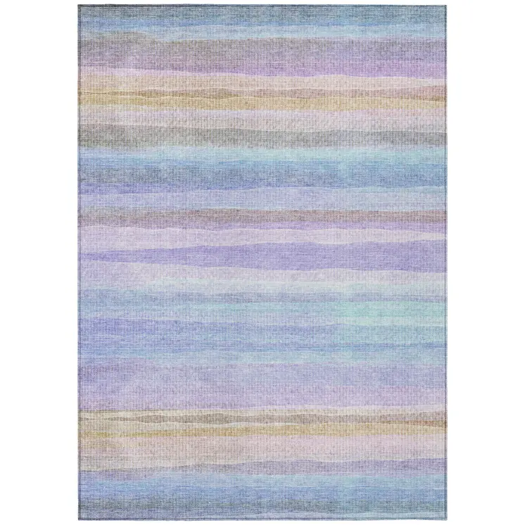 3' X 5' Lavender Sky Blue And Beige Striped Washable Indoor Outdoor Area Rug