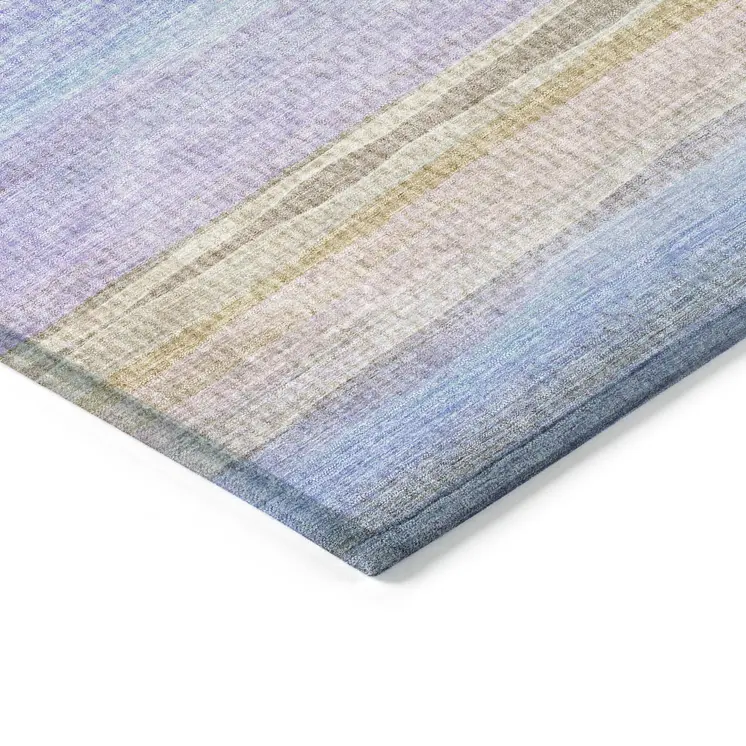 3' X 5' Lavender Sky Blue And Beige Striped Washable Indoor Outdoor Area Rug