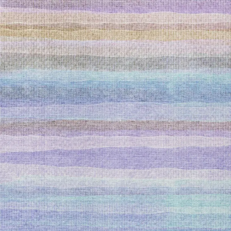 8' X 10' Lavender Sky Blue And Beige Striped Washable Indoor Outdoor Area Rug