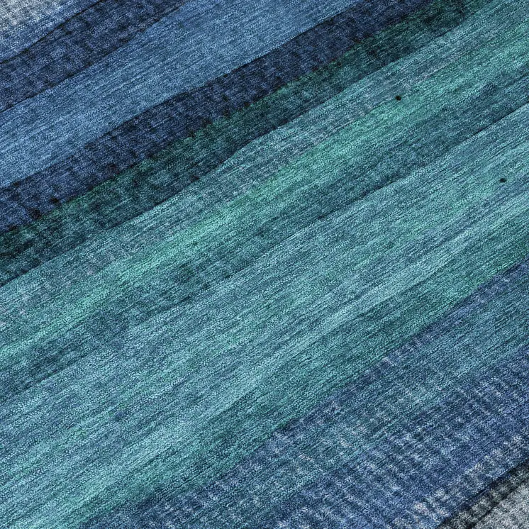 8' Teal Blue Aqua And Navy Blue Round Striped Washable Indoor Outdoor Area Rug