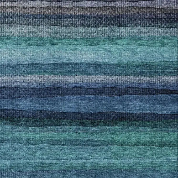 8' X 10' Teal Blue Aqua And Navy Blue Striped Washable Indoor Outdoor Area Rug