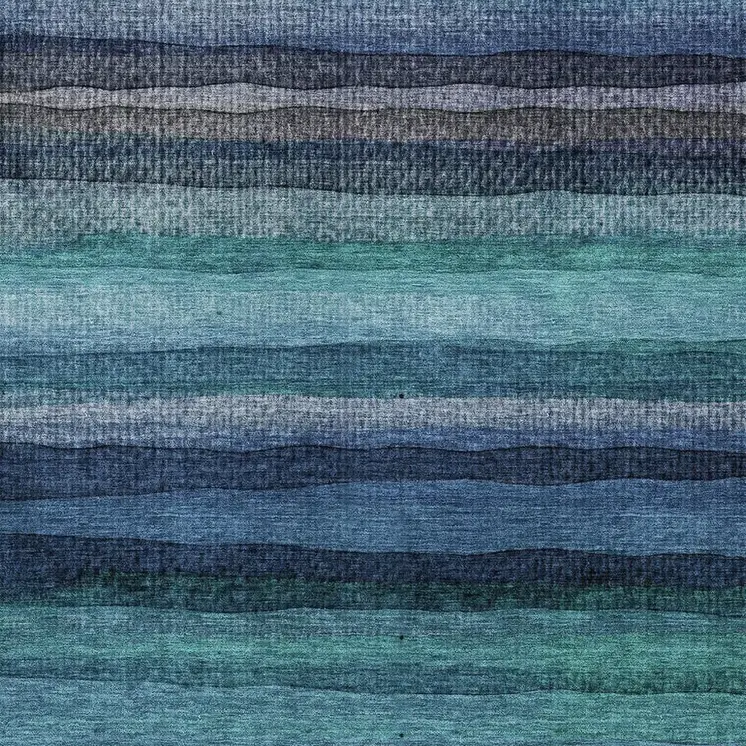8' X 10' Teal Blue Aqua And Navy Blue Striped Washable Indoor Outdoor Area Rug