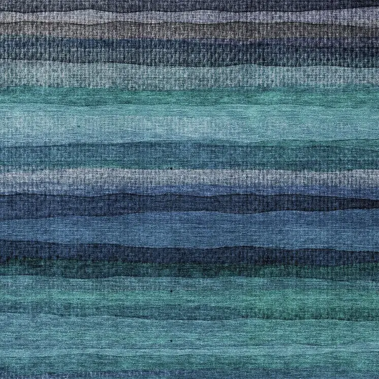 8' X 10' Teal Blue Aqua And Navy Blue Striped Washable Indoor Outdoor Area Rug