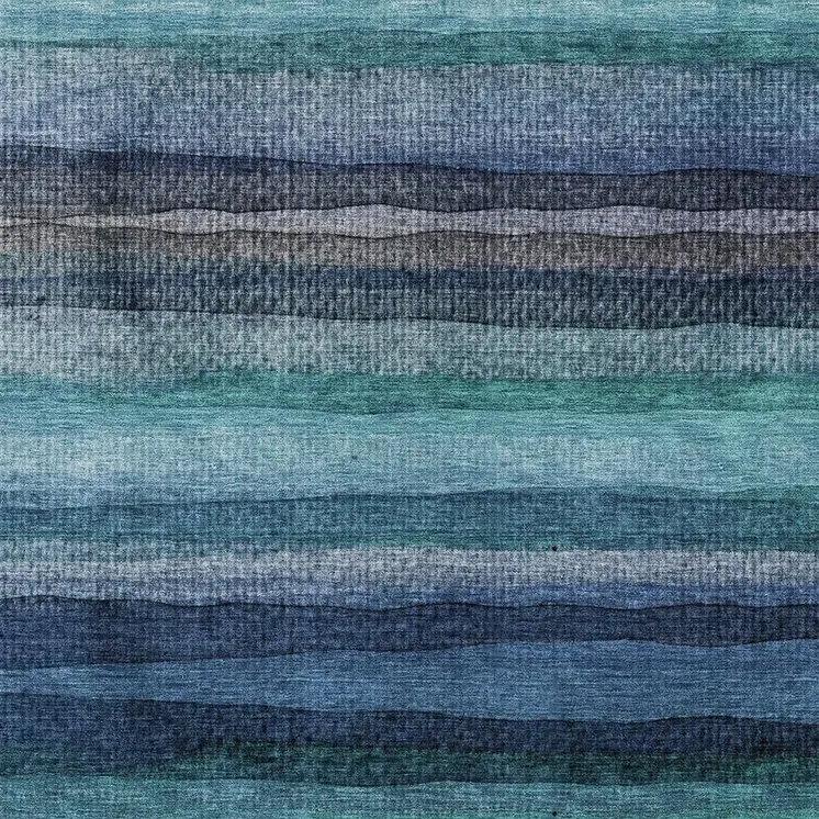 9' X 12' Teal Blue Aqua And Navy Blue Striped Washable Indoor Outdoor Area Rug
