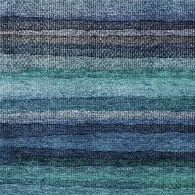 9' X 12' Teal Blue Aqua And Navy Blue Striped Washable Indoor Outdoor Area Rug