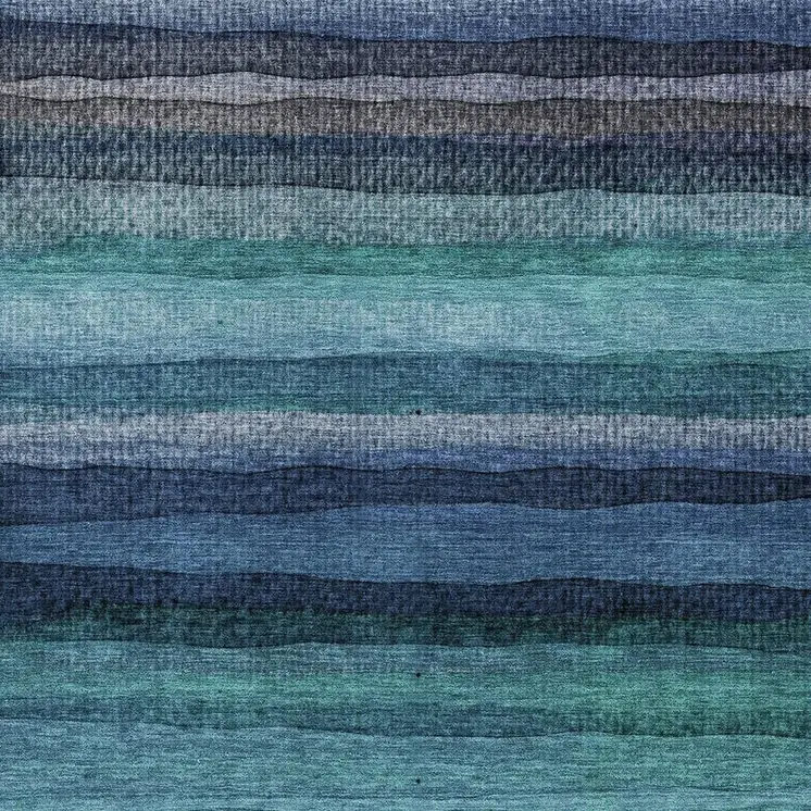 10' X 14' Teal Blue Aqua And Navy Blue Striped Washable Indoor Outdoor Area Rug