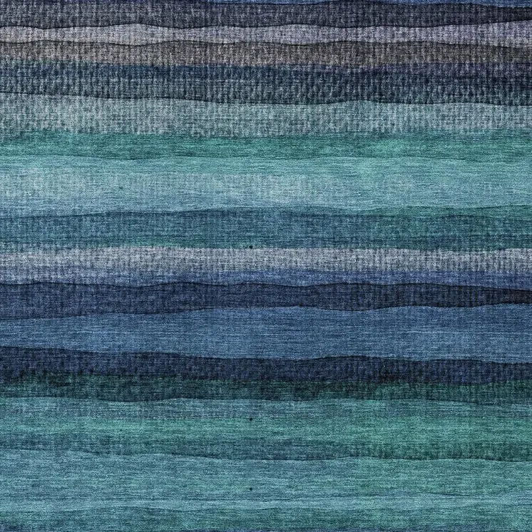 10' X 14' Teal Blue Aqua And Navy Blue Striped Washable Indoor Outdoor Area Rug