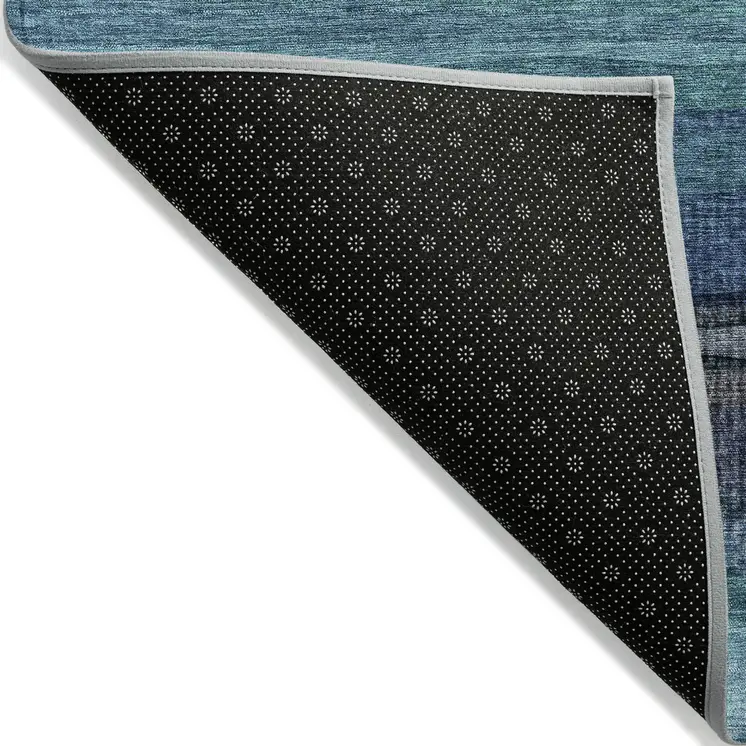 10' X 14' Teal Blue Aqua And Navy Blue Striped Washable Indoor Outdoor Area Rug